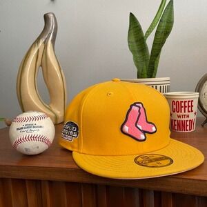 New‎ Era 59FIFTY Boston Red Sox Cooperstown Pink Lemonade Hat Sz 8 WS 2004 Patch